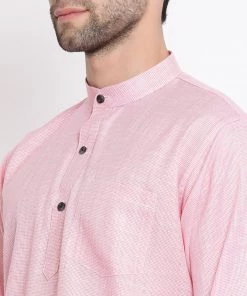 Vastramay Men's Pink Cotton Blend Short Kurta