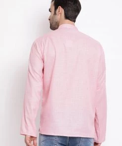 Vastramay Men's Pink Cotton Blend Short Kurta