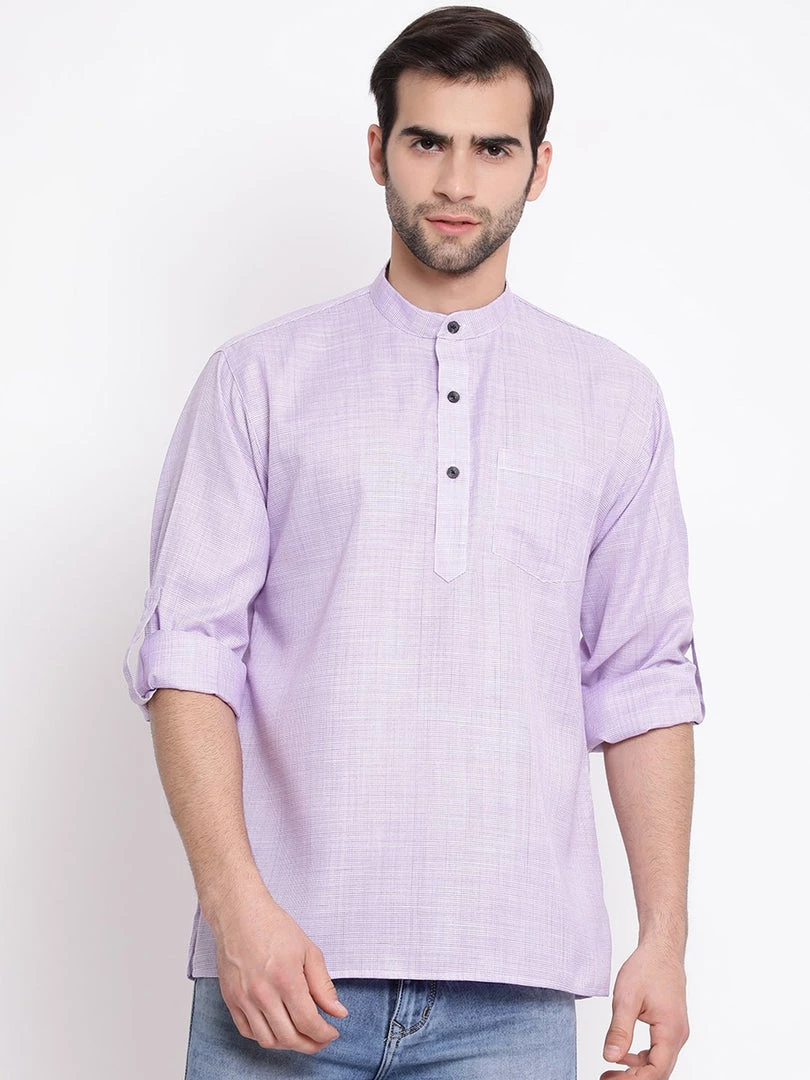 Vastramay Men's Purple Cotton Blend Short Kurta 3 Vastramay Men's Purple Cotton Blend Short Kurta