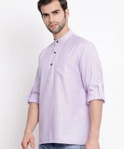 Vastramay Men's Purple Cotton Blend Short Kurta 9 Vastramay Men's Purple Cotton Blend Short Kurta