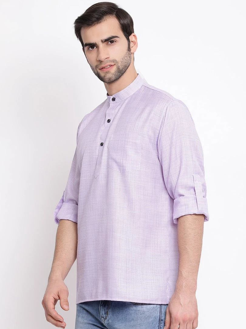 Vastramay Men's Purple Cotton Blend Short Kurta 4 Vastramay Men's Purple Cotton Blend Short Kurta