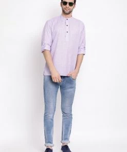Vastramay Men's Purple Cotton Blend Short Kurta 12 Vastramay Men's Purple Cotton Blend Short Kurta