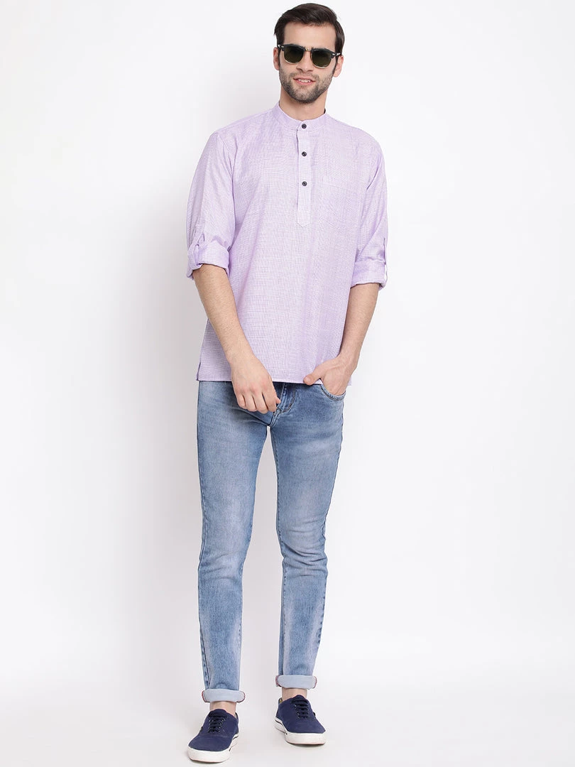 Vastramay Men's Purple Cotton Blend Short Kurta 7 Vastramay Men's Purple Cotton Blend Short Kurta