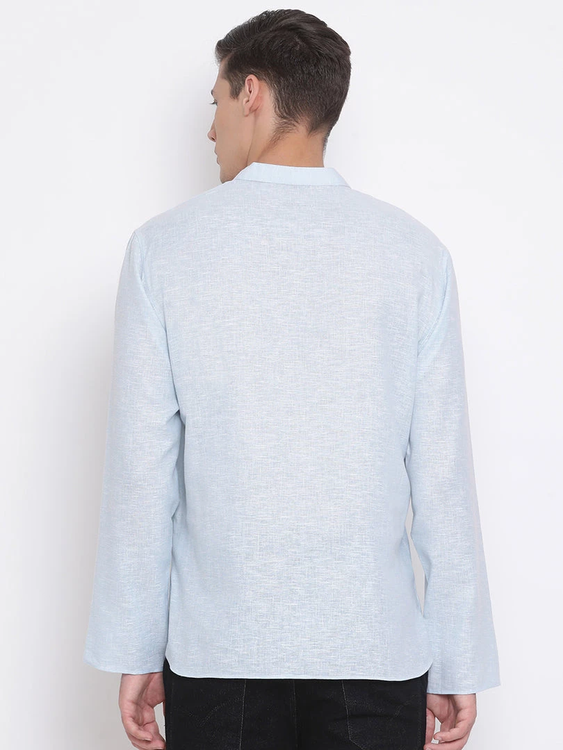 Vastramay Men's Aqua Blue Cotton Blend Short Kurta 6 Vastramay Men's Aqua Blue Cotton Blend Short Kurta