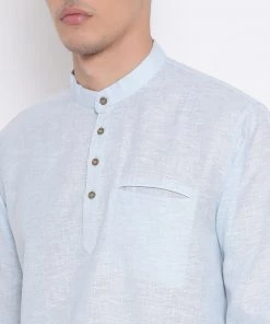 Vastramay Men's Aqua Blue Cotton Blend Short Kurta 10 Vastramay Men's Aqua Blue Cotton Blend Short Kurta