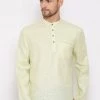 Vastramay Men's Green Cotton Blend Short Kurta