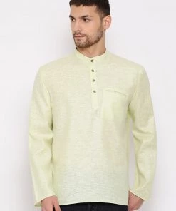 Vastramay Men's Green Cotton Blend Short Kurta