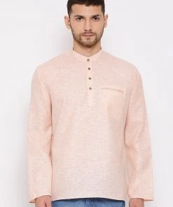 Vastramay Men's Peach Cotton Blend Short Kurta