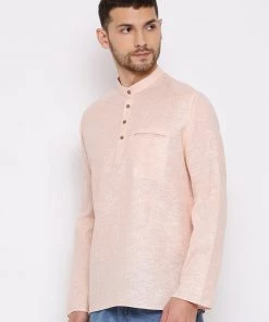 Vastramay Men's Peach Cotton Blend Short Kurta
