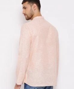 Vastramay Men's Peach Cotton Blend Short Kurta