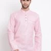 Vastramay Men's Pink Cotton Blend Short Kurta