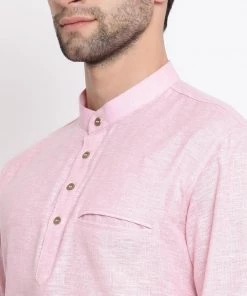 Vastramay Men's Pink Cotton Blend Short Kurta