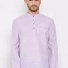 Vastramay Men's Purple Cotton Blend Short Kurta