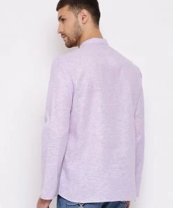 Vastramay Men's Purple Cotton Blend Short Kurta