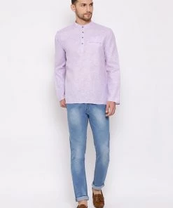 Vastramay Men's Purple Cotton Blend Short Kurta