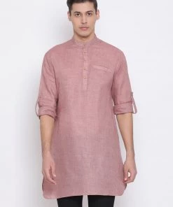 Vastramay Men's Coffee Cotton Blend Short Kurta