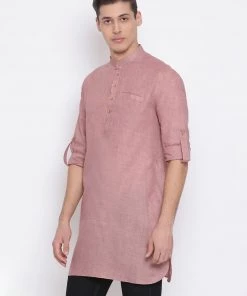 Vastramay Men's Coffee Cotton Blend Short Kurta