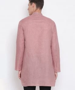 Vastramay Men's Coffee Cotton Blend Short Kurta