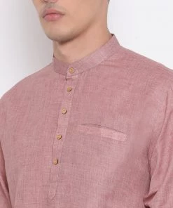 Vastramay Men's Coffee Cotton Blend Short Kurta