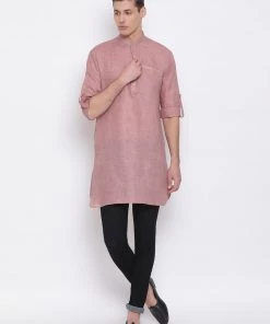 Vastramay Men's Coffee Cotton Blend Short Kurta
