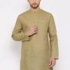 Vastramay Men's Green Cotton Blend Short Kurta