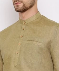 Vastramay Men's Green Cotton Blend Short Kurta 10 Vastramay Men's Green Cotton Blend Short Kurta