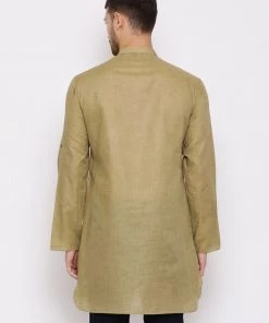 Vastramay Men's Green Cotton Blend Short Kurta 11 Vastramay Men's Green Cotton Blend Short Kurta