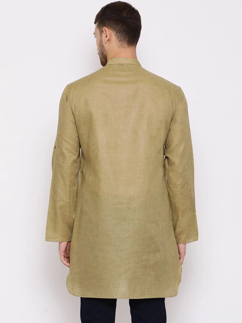 Vastramay Men's Green Cotton Blend Short Kurta 6 Vastramay Men's Green Cotton Blend Short Kurta