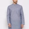 Vastramay Men's Grey Cotton Blend Short Kurta