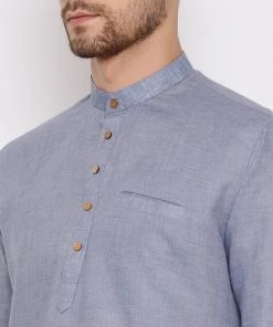 Vastramay Men's Grey Cotton Blend Short Kurta