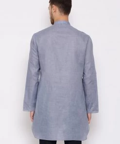 Vastramay Men's Grey Cotton Blend Short Kurta