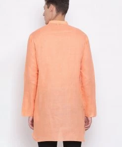 Vastramay Men's Orange Cotton Blend Short Kurta