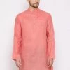 Vastramay Men's Pink Cotton Blend Short Kurta