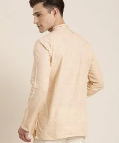 SHVAAS By VASTRAMAY Men's Beige Pure Cotton Short Kurta