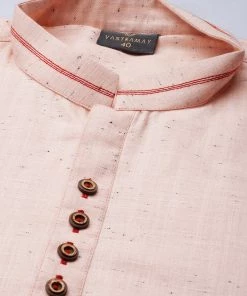 VASTRAMAY Men's Pink Solid Pure Cotton Kurta