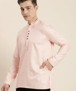 VASTRAMAY Men's Pink Solid Pure Cotton Kurta