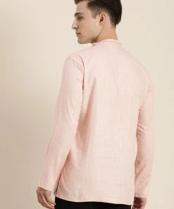 VASTRAMAY Men's Pink Solid Pure Cotton Kurta