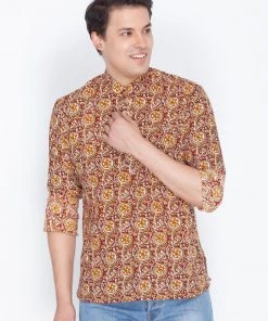 Vastramay Men's Brown Cotton Short Kurta