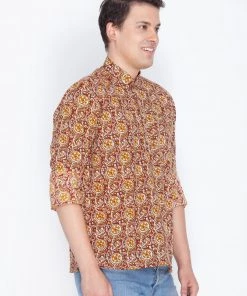 Vastramay Men's Brown Cotton Short Kurta