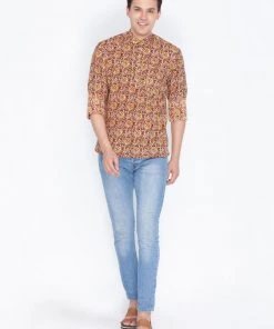 Vastramay Men's Brown Cotton Short Kurta