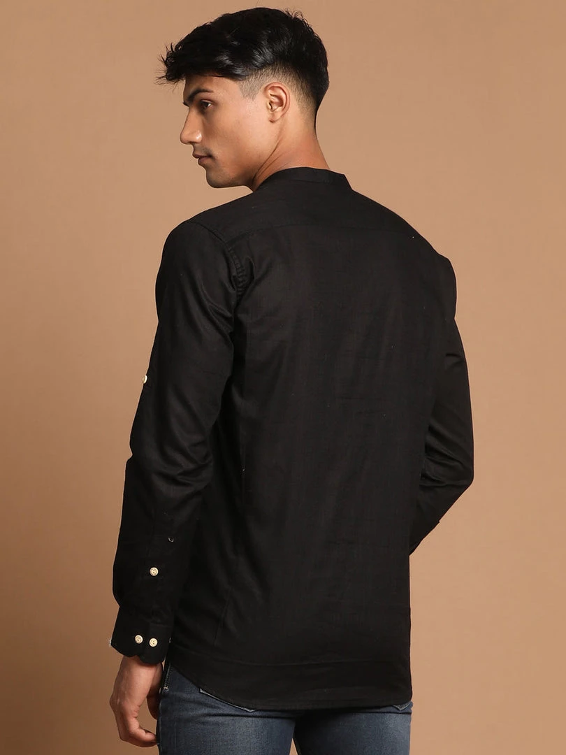 VASTRAMAY Men's Black Color Short Cotton Kurta 5 VASTRAMAY Men's Black Color Short Cotton Kurta