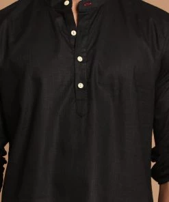 VASTRAMAY Men's Black Color Short Cotton Kurta 11 VASTRAMAY Men's Black Color Short Cotton Kurta