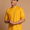 VASTRAMAY Men's Mustard Color Short Cotton Kurta