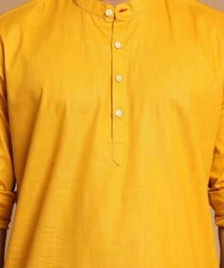 VASTRAMAY Men's Mustard Color Short Cotton Kurta
