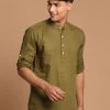 VASTRAMAY Men's Olive Green Short Cotton Kurta
