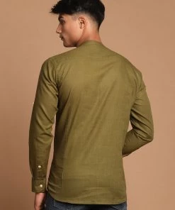 VASTRAMAY Men's Olive Green Short Cotton Kurta