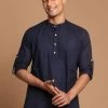VASTRAMAY Men's Navy Blue Short Cotton Kurta