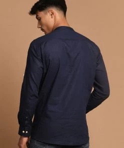 VASTRAMAY Men's Navy Blue Short Cotton Kurta