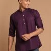 VASTRAMAY Men's Purple Color Short Cotton Kurta 1 VASTRAMAY Men's Purple Color Short Cotton Kurta