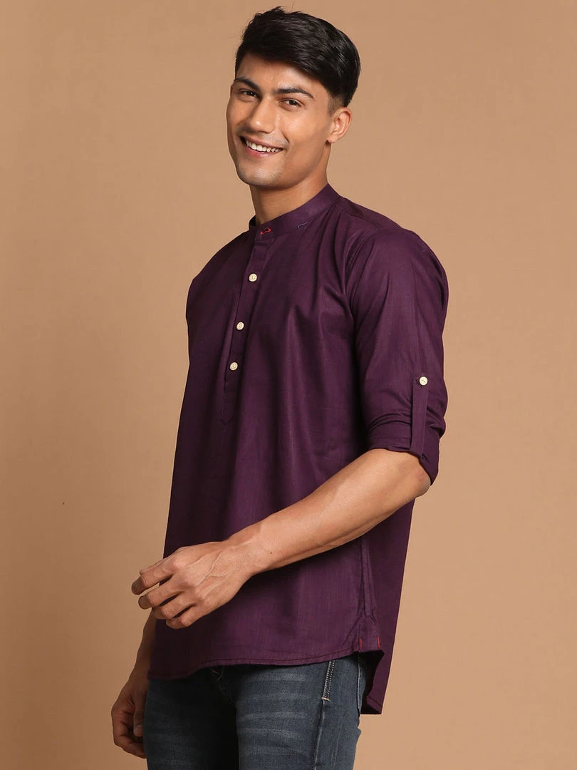 VASTRAMAY Men's Purple Color Short Cotton Kurta 4 VASTRAMAY Men's Purple Color Short Cotton Kurta